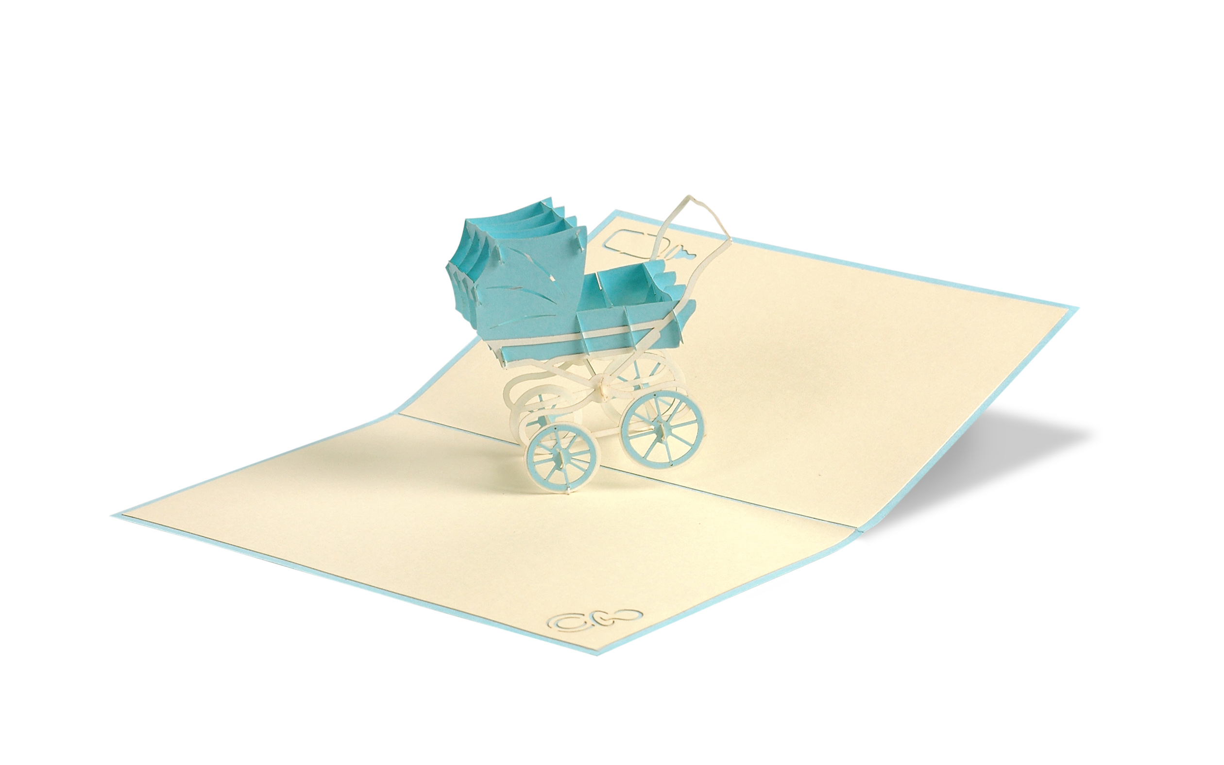Kinderwagen grün 2 3D-Klappkarte Pop up Karte Geburt Glückwunschkarte 